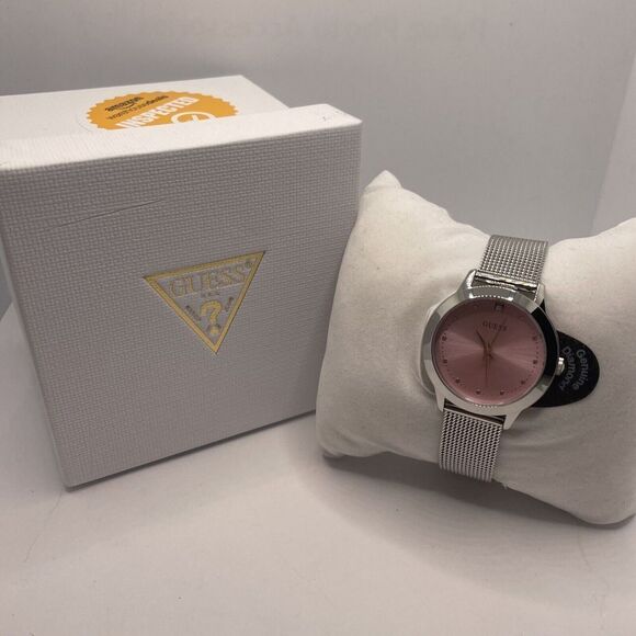 Guess U1197L3 Women's Silver Stainless Steel Analog Pink Dial Quartz Watch Cv39 - Picture 1 of 11